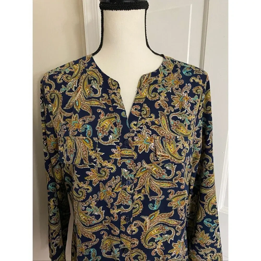 Notations paisley print tunic blouse size S
